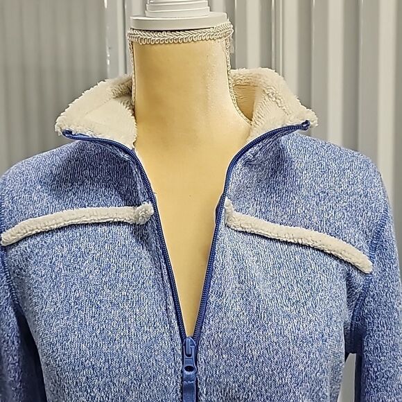Talbots Sherpa Yoke Trim Jacket, Size Medium Petite, Ultramarine Blue - Picture 7 of 10